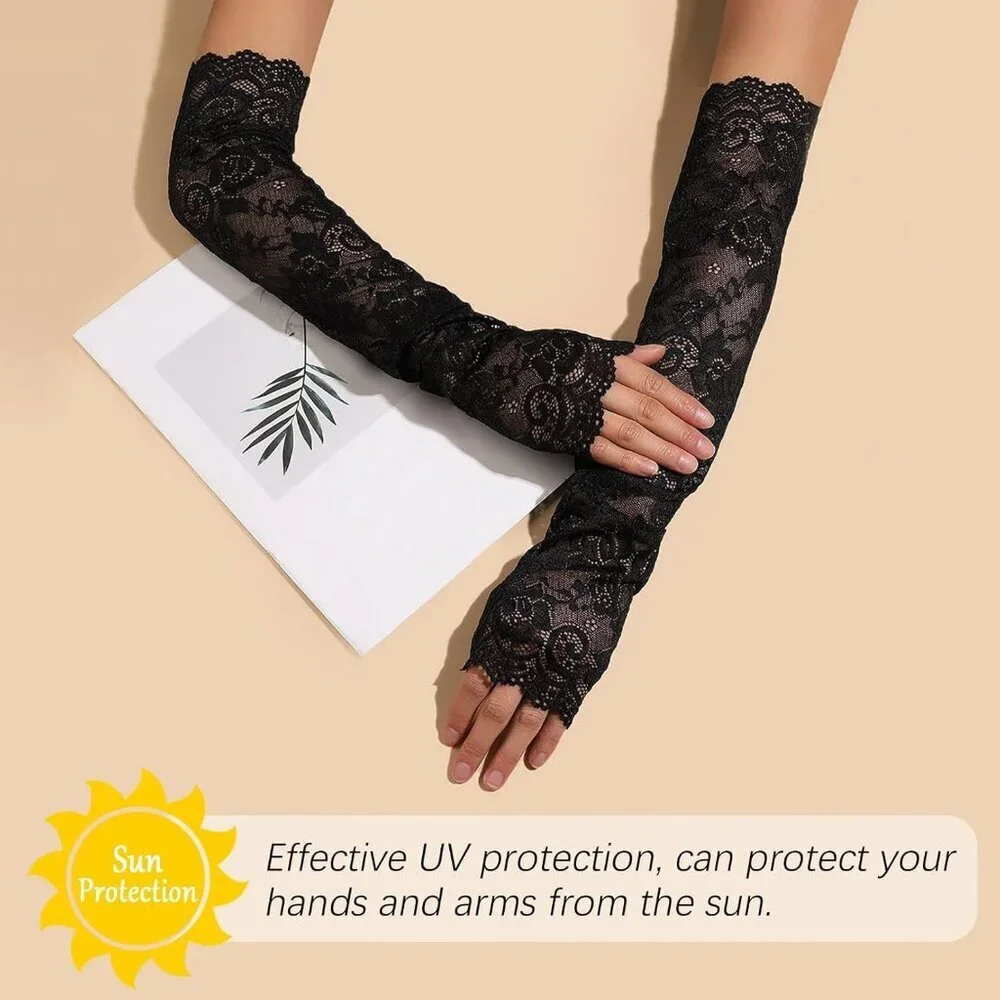 Women's 1 Black Fingerless Lace Arm Sleeves Gloves Wedding Dress Party Prom